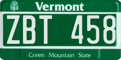 VT license plate ZBT458