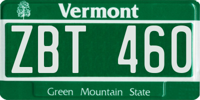 VT license plate ZBT460
