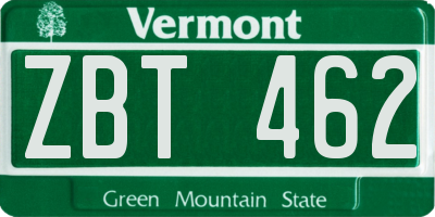 VT license plate ZBT462