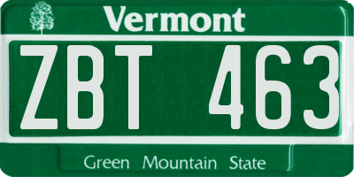 VT license plate ZBT463