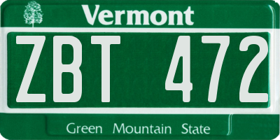 VT license plate ZBT472