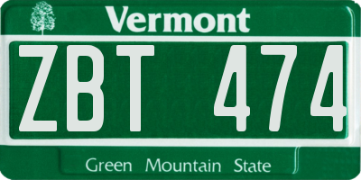 VT license plate ZBT474