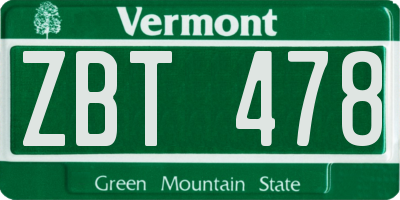 VT license plate ZBT478