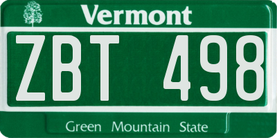 VT license plate ZBT498