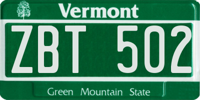 VT license plate ZBT502