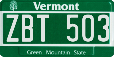VT license plate ZBT503