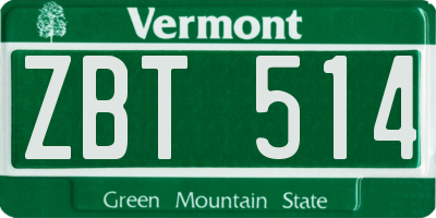 VT license plate ZBT514