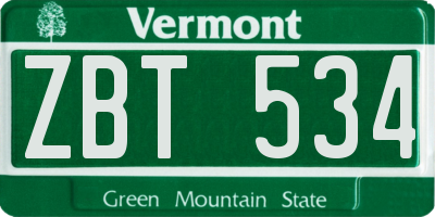 VT license plate ZBT534