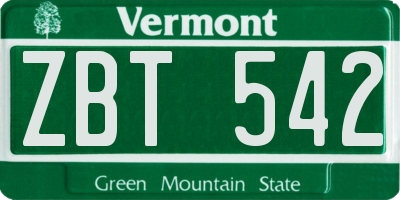 VT license plate ZBT542