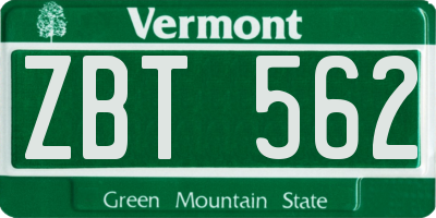 VT license plate ZBT562