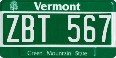 VT license plate ZBT567
