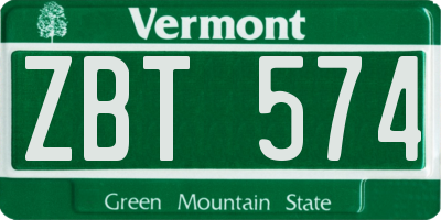 VT license plate ZBT574