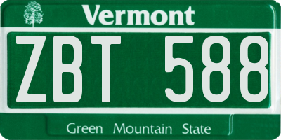 VT license plate ZBT588