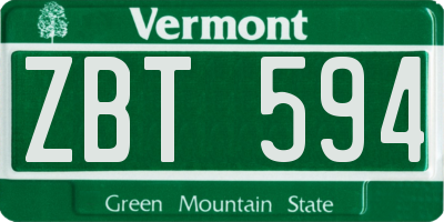 VT license plate ZBT594