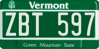 VT license plate ZBT597