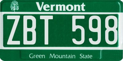 VT license plate ZBT598