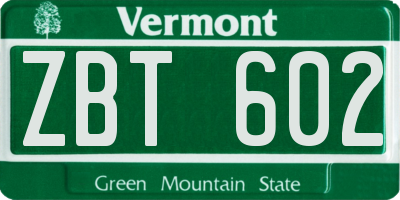 VT license plate ZBT602
