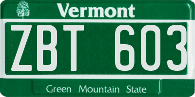 VT license plate ZBT603