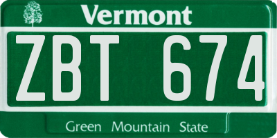 VT license plate ZBT674