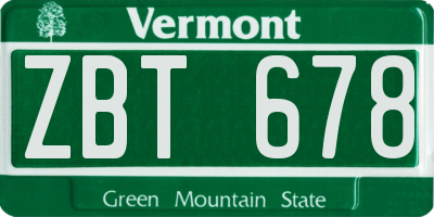 VT license plate ZBT678