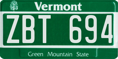 VT license plate ZBT694