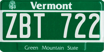 VT license plate ZBT722