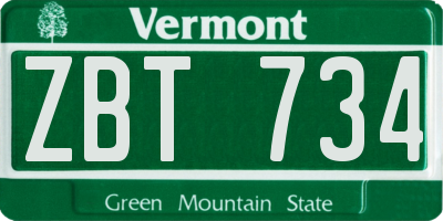 VT license plate ZBT734