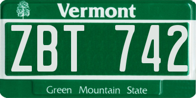 VT license plate ZBT742
