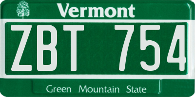 VT license plate ZBT754