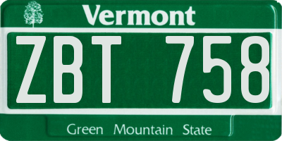 VT license plate ZBT758