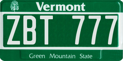 VT license plate ZBT777