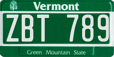 VT license plate ZBT789