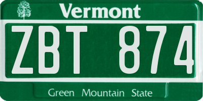 VT license plate ZBT874