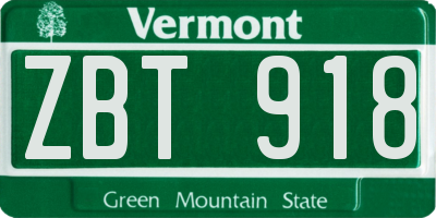 VT license plate ZBT918