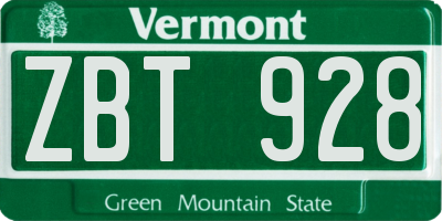 VT license plate ZBT928