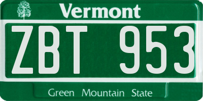 VT license plate ZBT953