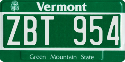 VT license plate ZBT954