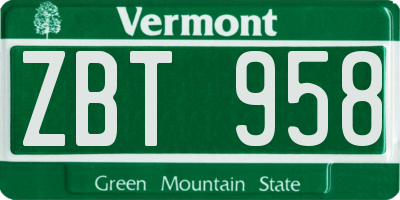 VT license plate ZBT958