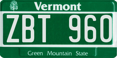 VT license plate ZBT960