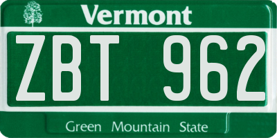 VT license plate ZBT962