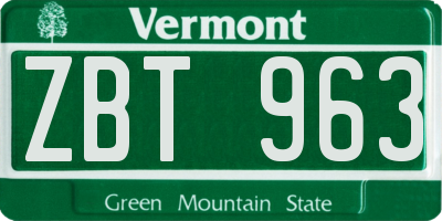 VT license plate ZBT963