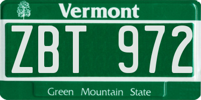 VT license plate ZBT972