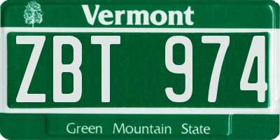 VT license plate ZBT974