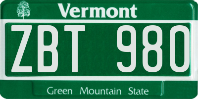 VT license plate ZBT980
