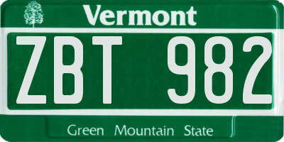 VT license plate ZBT982