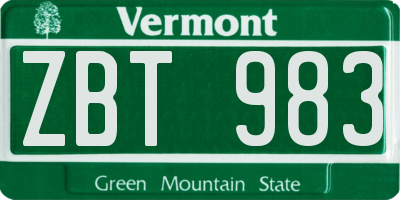 VT license plate ZBT983