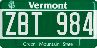 VT license plate ZBT984