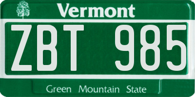 VT license plate ZBT985