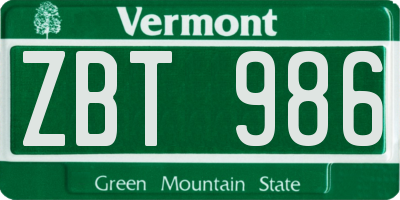 VT license plate ZBT986