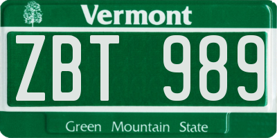 VT license plate ZBT989